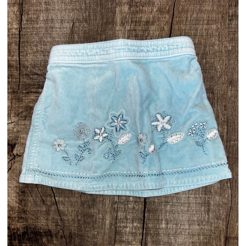 Koala Kids Baby Girl Light Blue Velour Floral Embroidered Skirt 6-9 Months